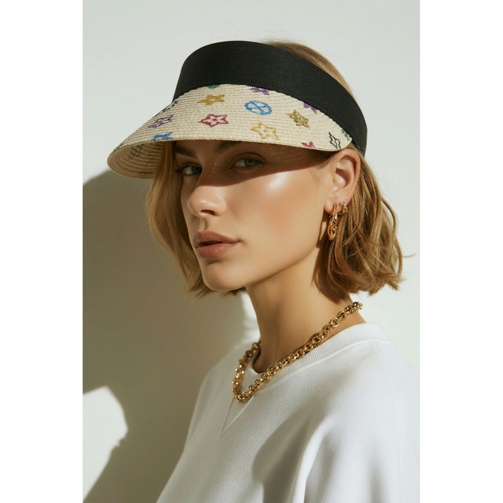 Odiva Geometric Pattern Adjustable Visor Hat With Black Trim One Size,‎ NWT